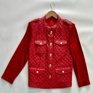 Red Quilted Leather Sweater Jacket